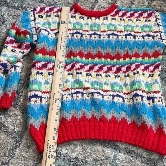 Diane Von Furstenberg Sweater L Multicolor Geometric Knit Pullover Retro Cozy - Picture 9 of 11